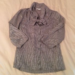 Metallic gray leopard blouse with tie collar