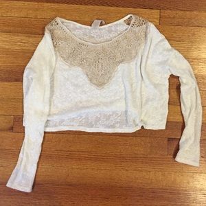 Long Sleeve Cream Colored Free People Crop Top Long Sleeve Cream Colored Free People Crop Top