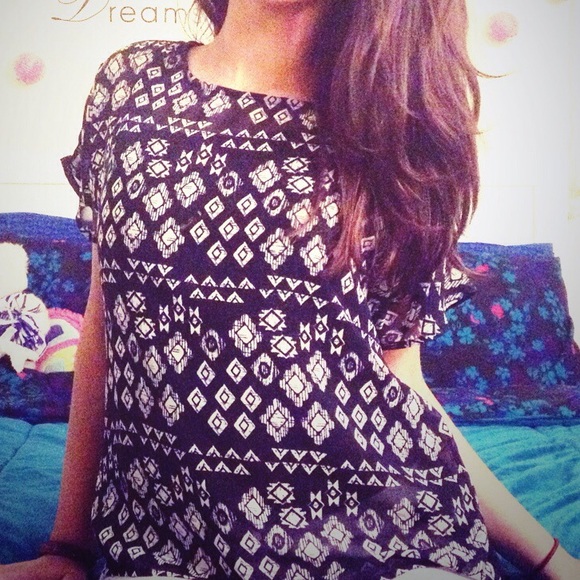 tribal print black sheer top