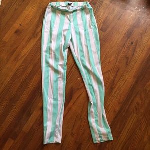 Comfy stretch teal and white stripe pants