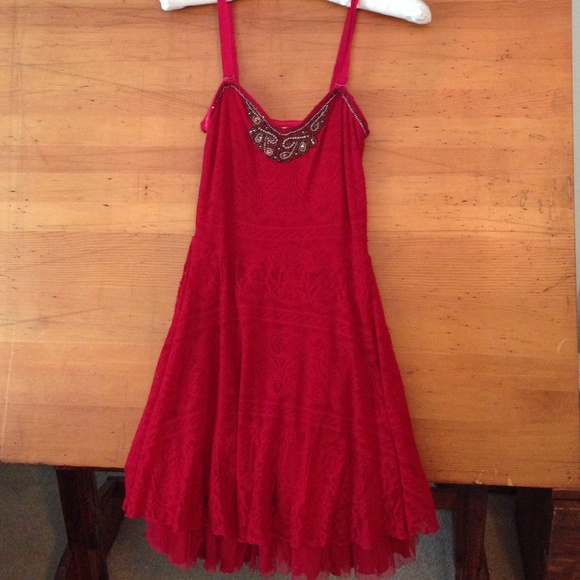 Red embellished free people dress