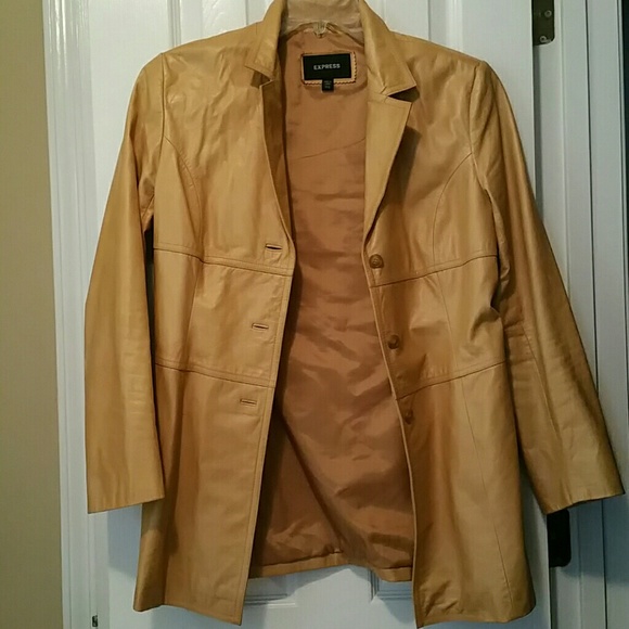 Express size 7/8 leather beige Carmel jacket