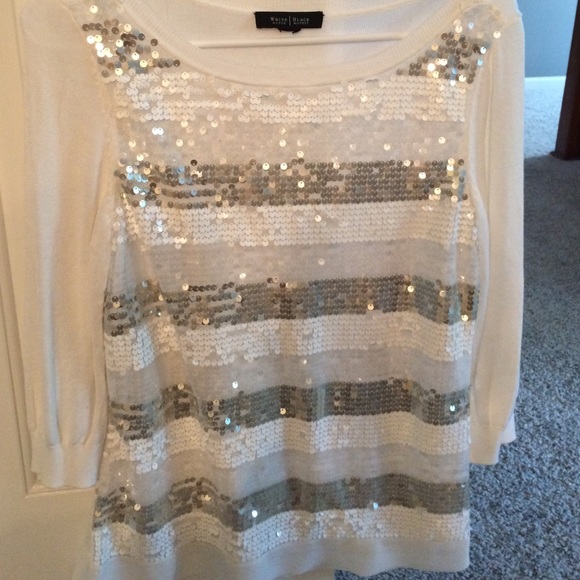 White sequin 3/4 shirt - Picture 2 of 2