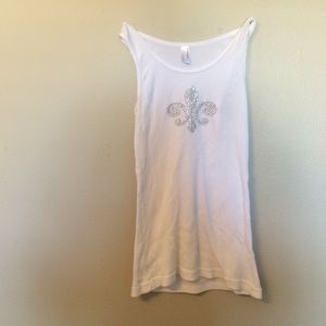 White tank with bejeweled fleur-de-Li