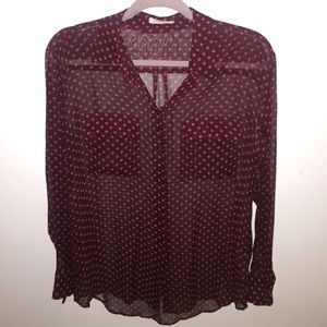 Equipment Heart Printed Silk Button-down Blouse