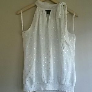 White sleeveless top with silver metallic dots