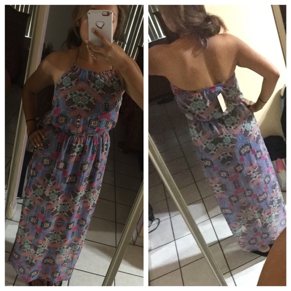 ❌Sold❌Tribal Print PinkBlue Maxi Dress Strap Flowy