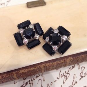 Vintage Rhinestone Earrings Clip On