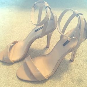 Nude ankle strap heeled sandals