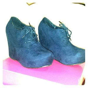 Navy Blue Wedge Booties