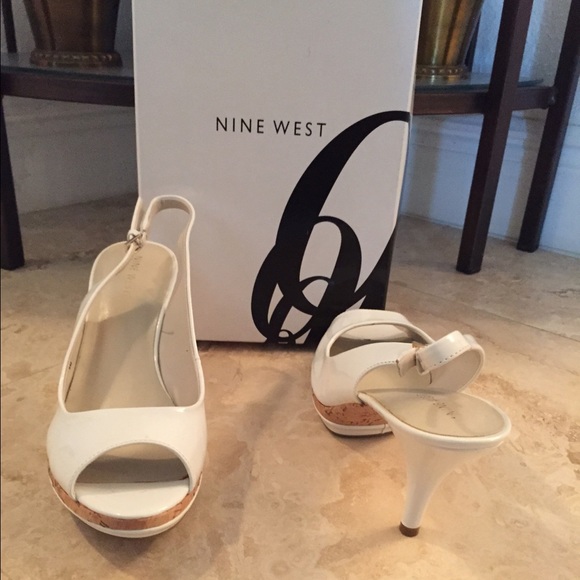 Nine West White Patent Leather Slingbacks