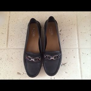 Coach Black Leather Loafers w/ Silver Buckle