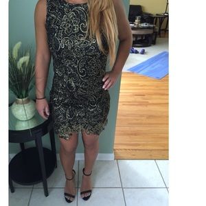 Charlotte Russe black and gold lace dress size 2