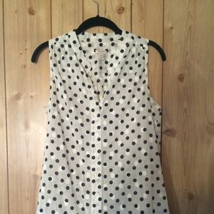 White button up with navy blue dots