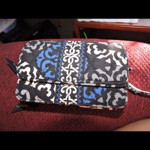 Blue, black, and white Vera Bradley wrist lanyard