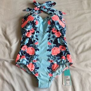 Rare Seafolly Vintage Blue Bella Rose Swimsuit