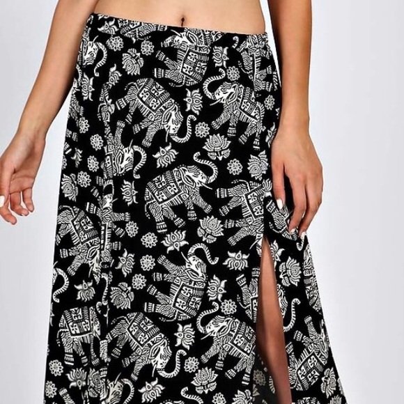 Boutique 🆕 Boho Elephant Batik Print Maxi Skirt with Slits from The
