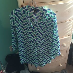 Green blue and white sheer shirt