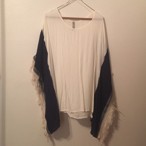 Aztec tribal poncho with fringe