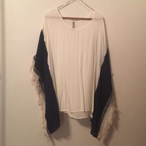 Aztec tribal poncho with fringe