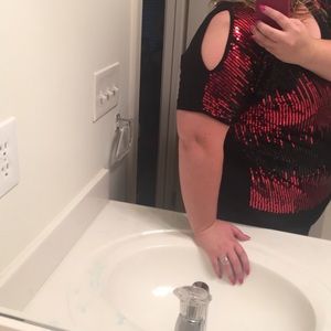 Red and black sequin top