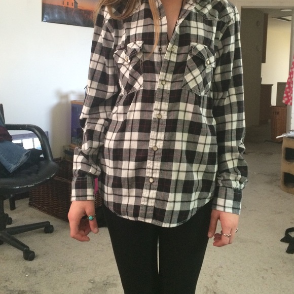 Black, white and red striped flannel