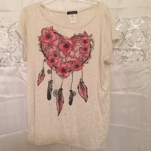 Light cream colored shirt with rose dream catcher