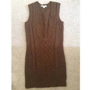 Chocolate brown low v neck sweater dress
