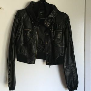 Faux Leather Moto Jacket with removeable sleeves