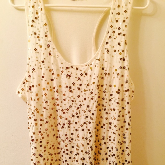 Beige Sequined Tank Top