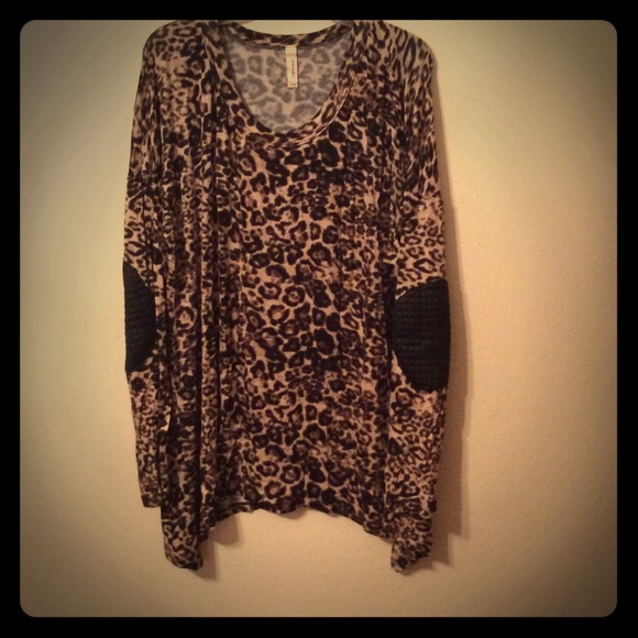 Cheetah top with leather elbow patches