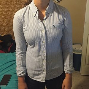 Abercrombie blue and white striped dress shirt
