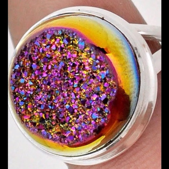 💯% Sterling silver multi color Druzy ring size 7