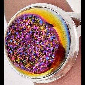 💯% Sterling silver multi color Druzy ring size 7