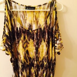 Yellow and Grey sequined cut out shoulder top