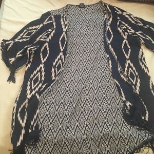 Navy blue and tan kimono