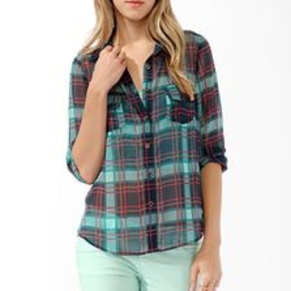 Sheer Plaid Button-Down