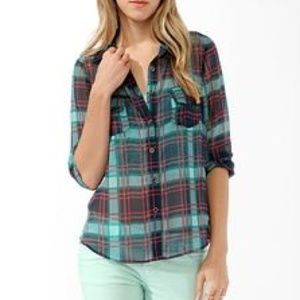 Sheer Plaid Button-Down