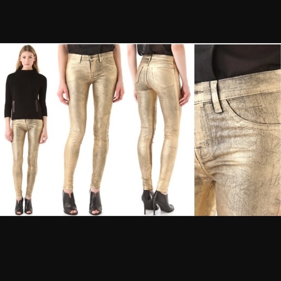 J Brand Jeans coated metallic gold skinny mid rise