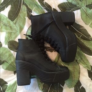 Jeffrey Campbell black platform lace up boots 7