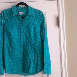 Teal with white Polk dot long sleeve top