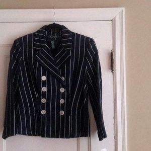 New navy and white pinstripe linen blazer