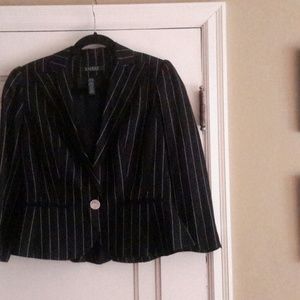 Black and white pinstripe linen blazer