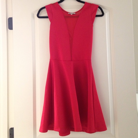 Red fit and flare mesh combo dress