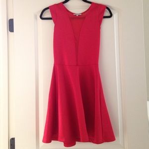 Red fit and flare mesh combo dress