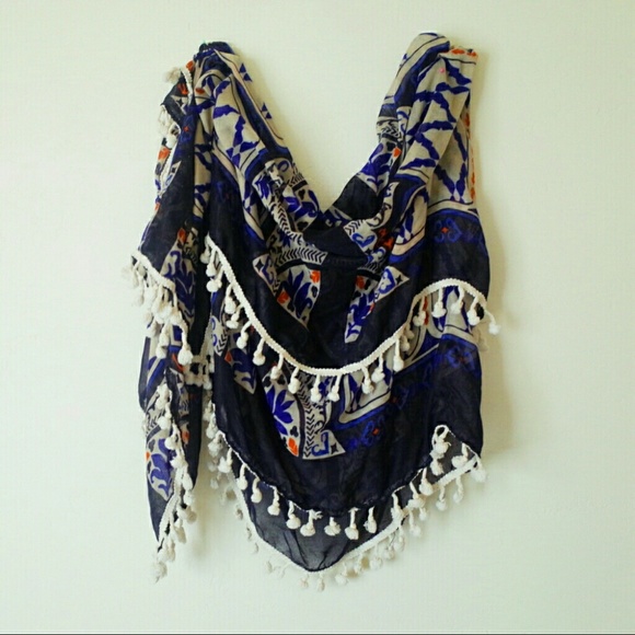 Blue and Orange Celtic Tassle Scarf