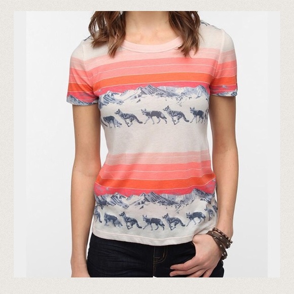 Wolf graphic striped pink tee by BDG