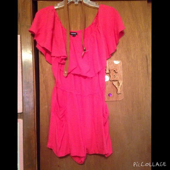 Coral Romper with Brown belt