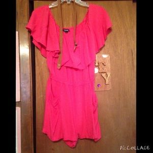 Coral Romper with Brown belt