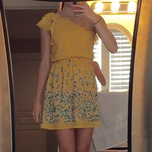 Yellow floral one shoulder dress